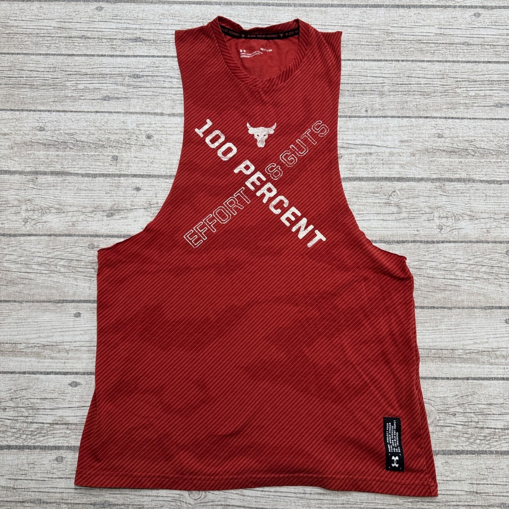 Under Armour Tank Top Mens Small Red Effort Guts Loose Fit Project Rock Training